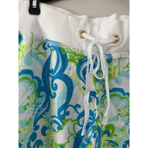 Lilly Pulitzer The Beach Pant Blue Green Shell Paisley Wide Leg Linen Blend M - Picture 7 of 11